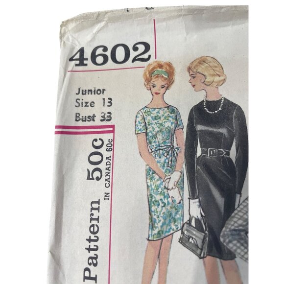 Simplicity 4602 Sewing Pattern Size 13 Junior One Piece Sheath Dress Vintage CUT - Picture 2 of 7